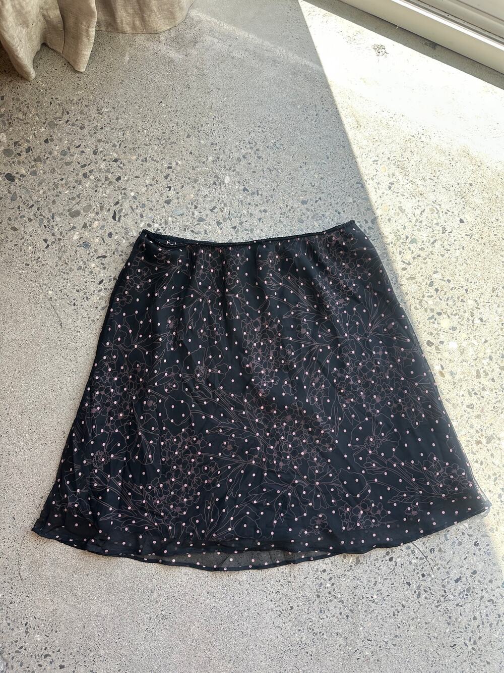 Y2K Hillard & Hanson Women's Petite Lg Skirt Black Pink Floral Mesh